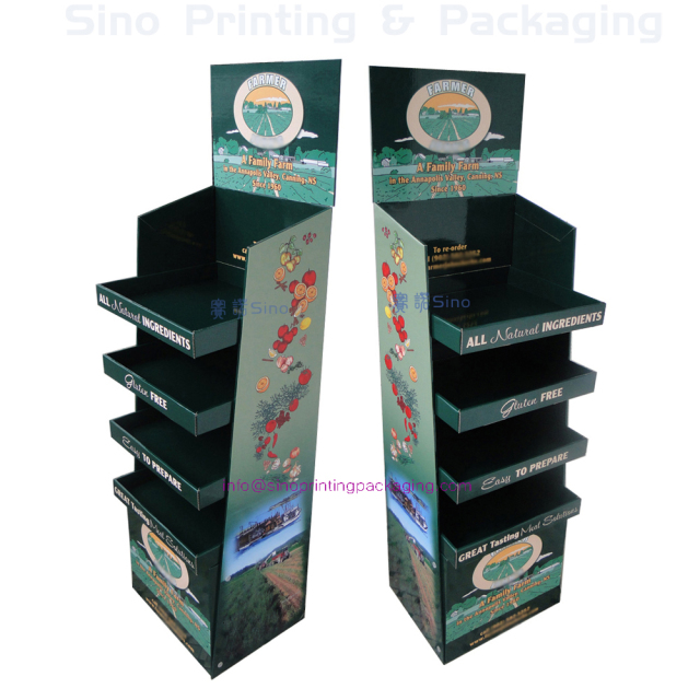 Cardboard 4-shelf floor standing display rack for sales promotion of farm's herbs and seeds,POP display stand, custom made display rack manufacturer, Paper Package Boxes, Gift boxes, Shopping bag factory China factory, Sino Printing & Packaging,Cardboard 4-shelf floor standing display rack for sales promotion of farm's herbs and seeds