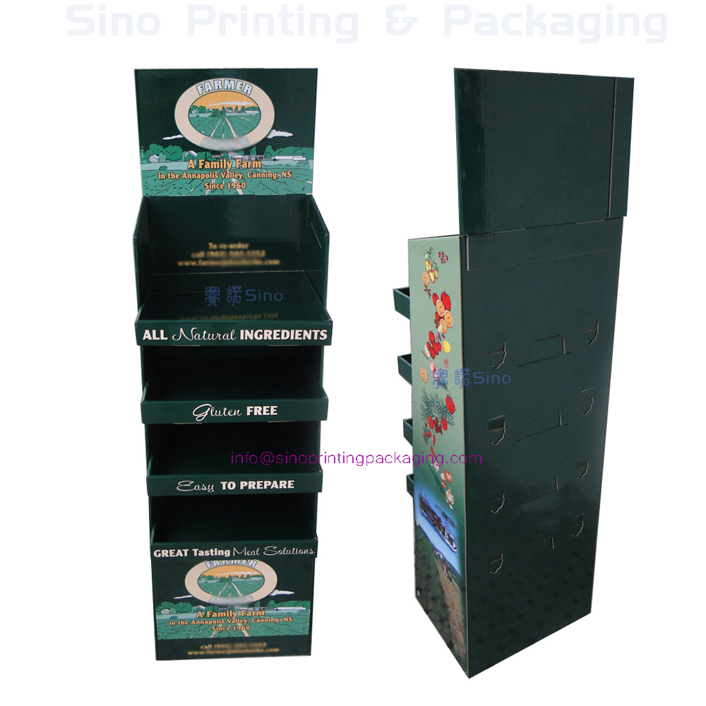Cardboard 4-shelf floor standing display rack for sales promotion of farm's herbs and seeds,POP display stand, custom made display rack manufacturer, Paper Package Boxes, Gift boxes, Shopping bag factory China factory, Sino Printing & Packaging,Cardboard 4-shelf floor standing display rack for sales promotion of farm's herbs and seeds