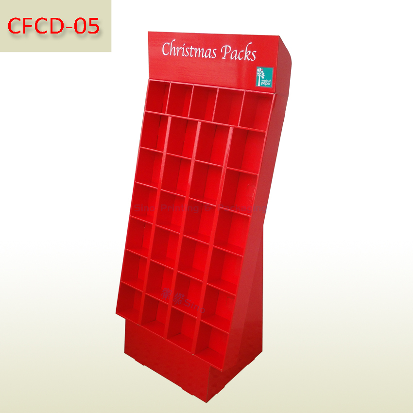 Free standing cardboard compartments display rack for Christmas Packs and Gift,POP display stand, custom made display rack manufacturer, Paper Package Boxes, Gift boxes, Shopping bag factory China factory, Sino Printing & Packaging,Free standing cardboard compartments display rack for Christmas Packs and Gift