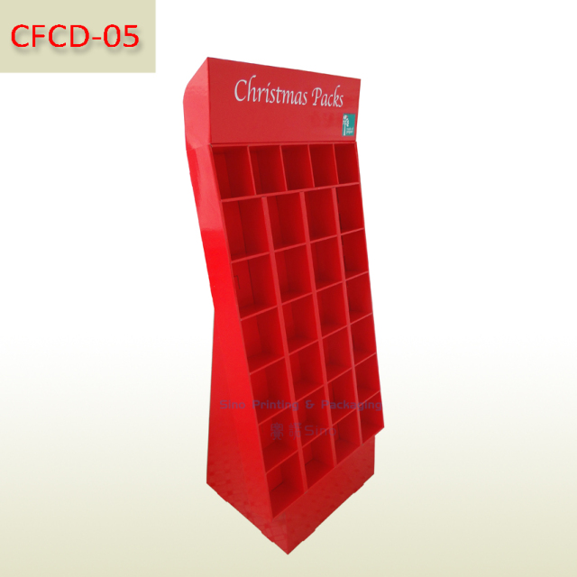 Free standing cardboard compartments display rack for Christmas Packs and Gift,POP display stand, custom made display rack manufacturer, Paper Package Boxes, Gift boxes, Shopping bag factory China factory, Sino Printing & Packaging,Free standing cardboard compartments display rack for Christmas Packs and Gift