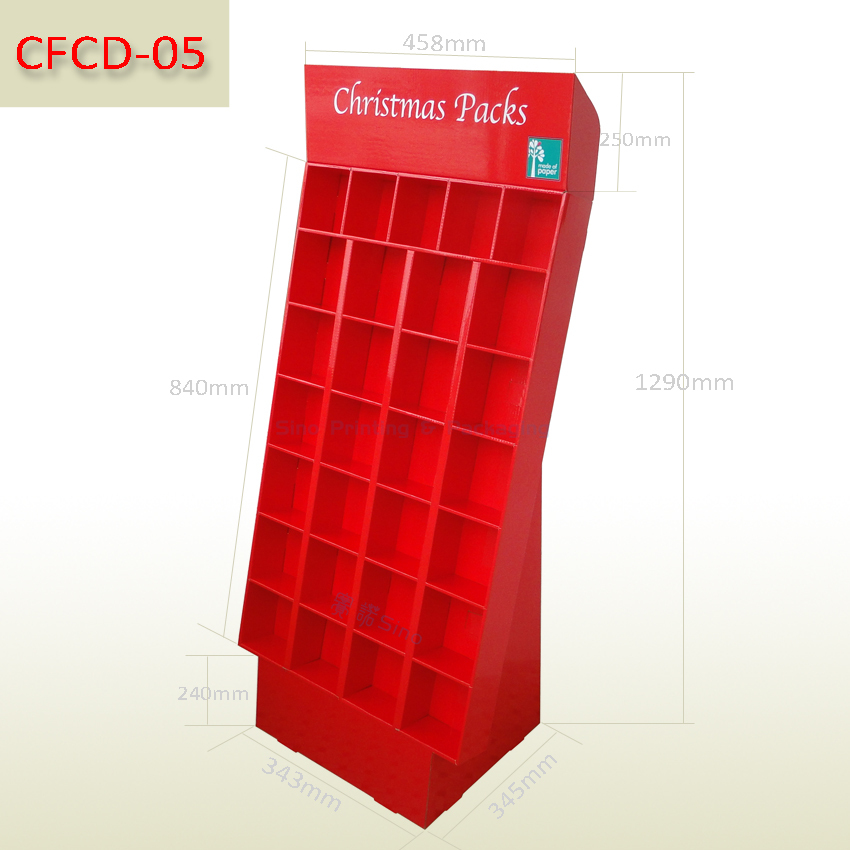 Free standing cardboard compartments display rack for Christmas Packs and Gift,POP display stand, custom made display rack manufacturer, Paper Package Boxes, Gift boxes, Shopping bag factory China factory, Sino Printing & Packaging,Free standing cardboard compartments display rack for Christmas Packs and Gift