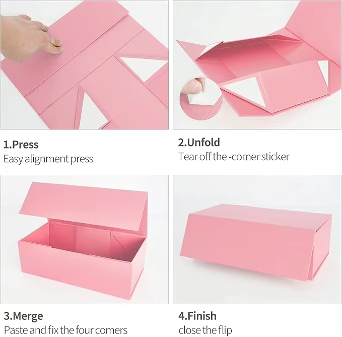 Collapsible Paper Gift Boxes with Ribbon Magnetic Closure