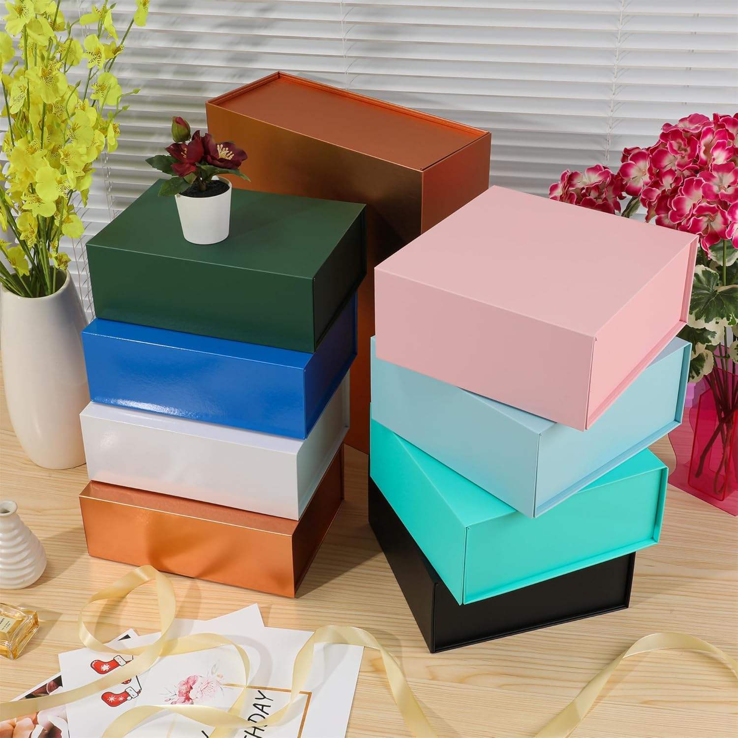Collapsible Gift Boxes with Ribbon and Magnetic Closure Foldable Packaging Boxes for Perfume and Cosmetic Bottle