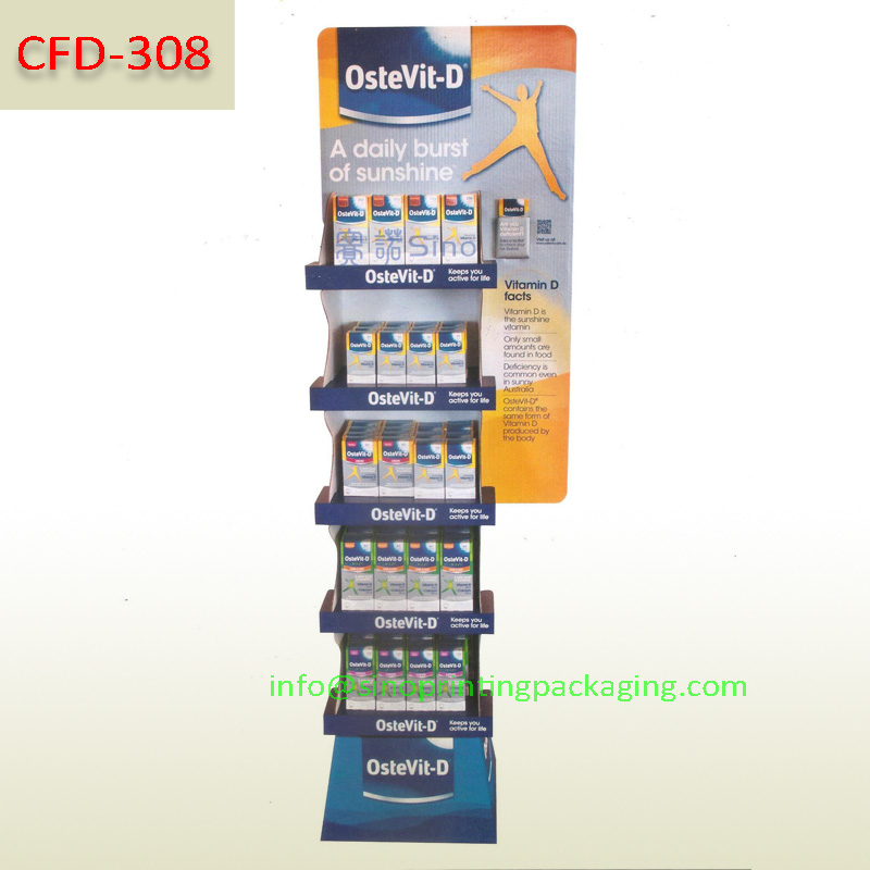 Vitamin D supplements pharmacy wholesales floor standing cardboard 5-tier display rack