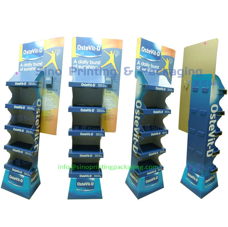 Vitamin D supplements pharmacy wholesales floor standing cardboard 5-tier display rack,POP display stand, custom made display rack manufacturer, Paper Package Boxes, Gift boxes, Shopping bag factory China factory, Sino Printing & Packaging,Vitamin D supplements pharmacy wholesales floor standing cardboard 5-tier display rack
