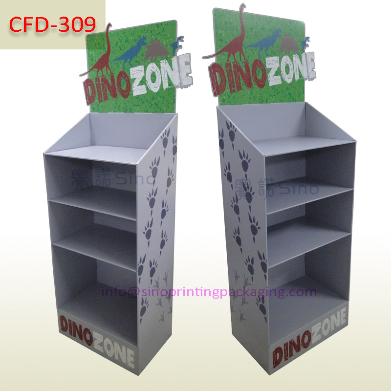 Custom made sales promotional cardboard floor display shelves for toys dinosaur,POP display stand, custom made display rack manufacturer, Paper Package Boxes, Gift boxes, Shopping bag factory China factory, Sino Printing & Packaging,Custom made sales promotional cardboard floor display shelves for toys dinosaur