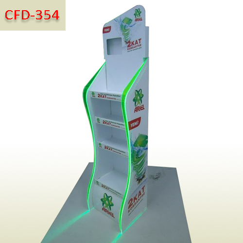 Supplements Retail Free Standing Cardboard 4 Selves Display Rack with LCD player and LED Light Strips