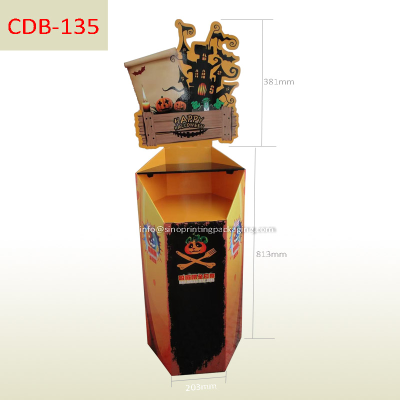 Halloween Cosplay Props Retail Hexagon Cardboard Floor Display Bin