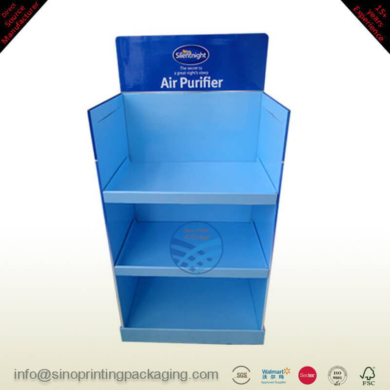 Air Purifier Sales Promotional Retail Cardboard Floor Standing 3-tier Display shelves
