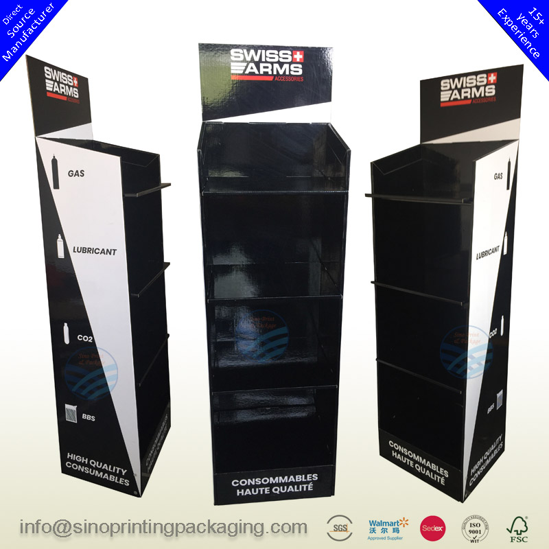 Custom Printed Corrugated Cardboard Floor Standing 4 levels Display rack