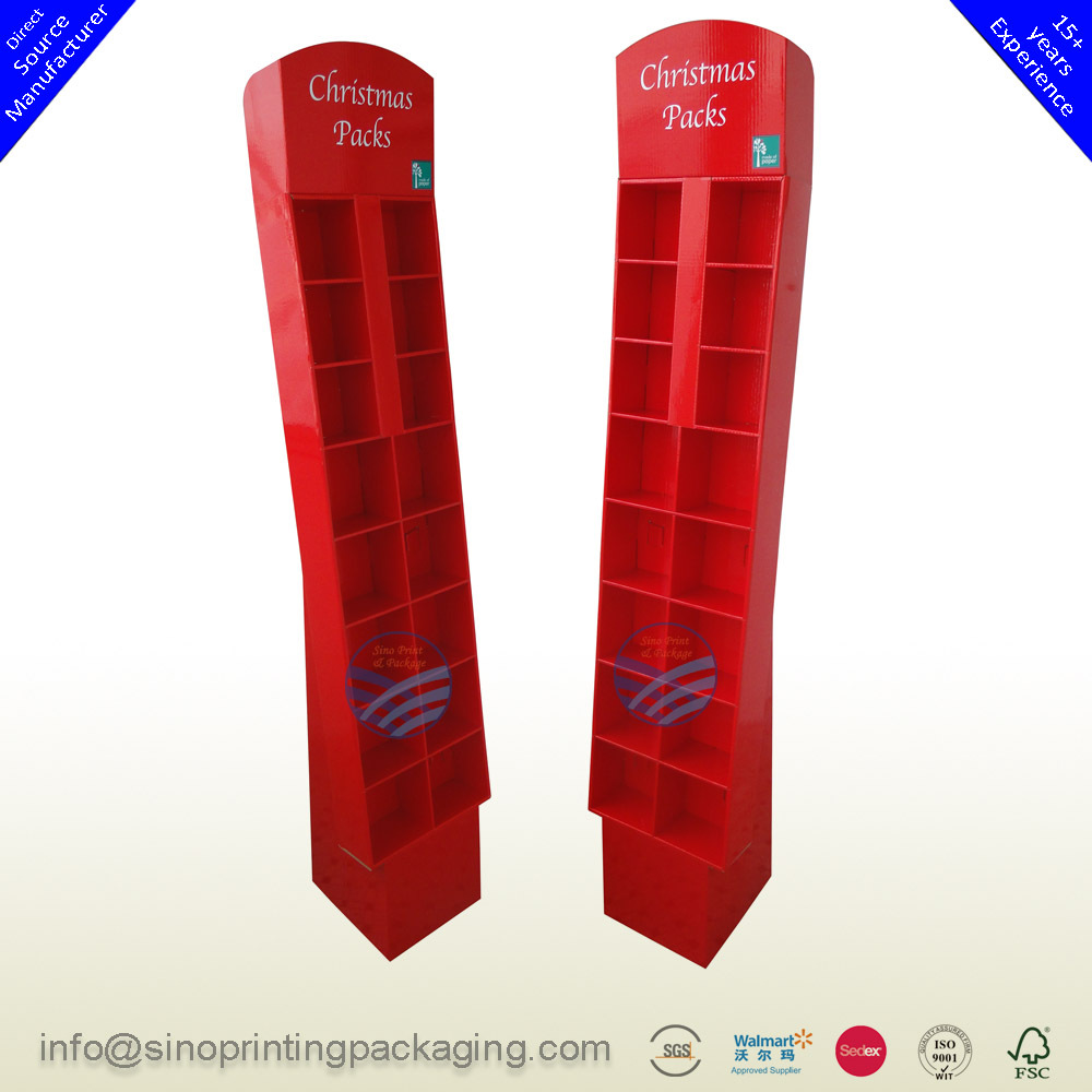 Christmas Packs Retail Cardboard Free Standing Square Compartments Display Rack,POP display stand, custom made display rack manufacturer, Paper Package Boxes, Gift boxes, Shopping bag factory China factory, Sino Printing & Packaging,Christmas Packs Retail Cardboard Free Standing Square Compartments Display Rack