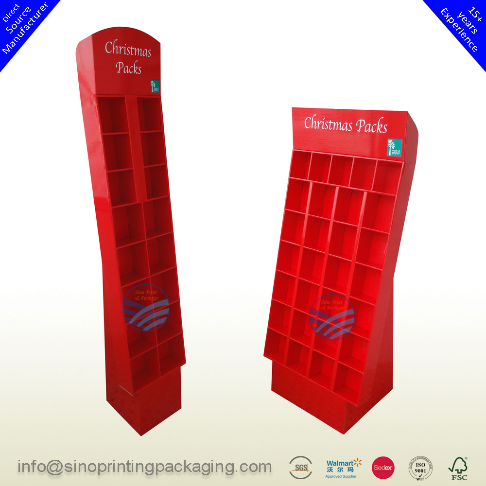 Christmas Packs Retail Cardboard Free Standing Square Compartments Display Rack,POP display stand, custom made display rack manufacturer, Paper Package Boxes, Gift boxes, Shopping bag factory China factory, Sino Printing & Packaging,Christmas Packs Retail Cardboard Free Standing Square Compartments Display Rack