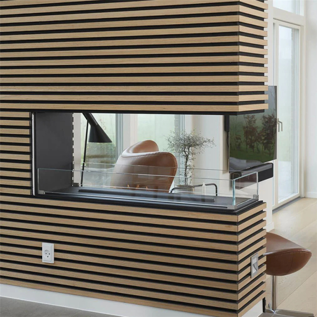 Acoustic Slat Wall Smoked Oak Wood Panels