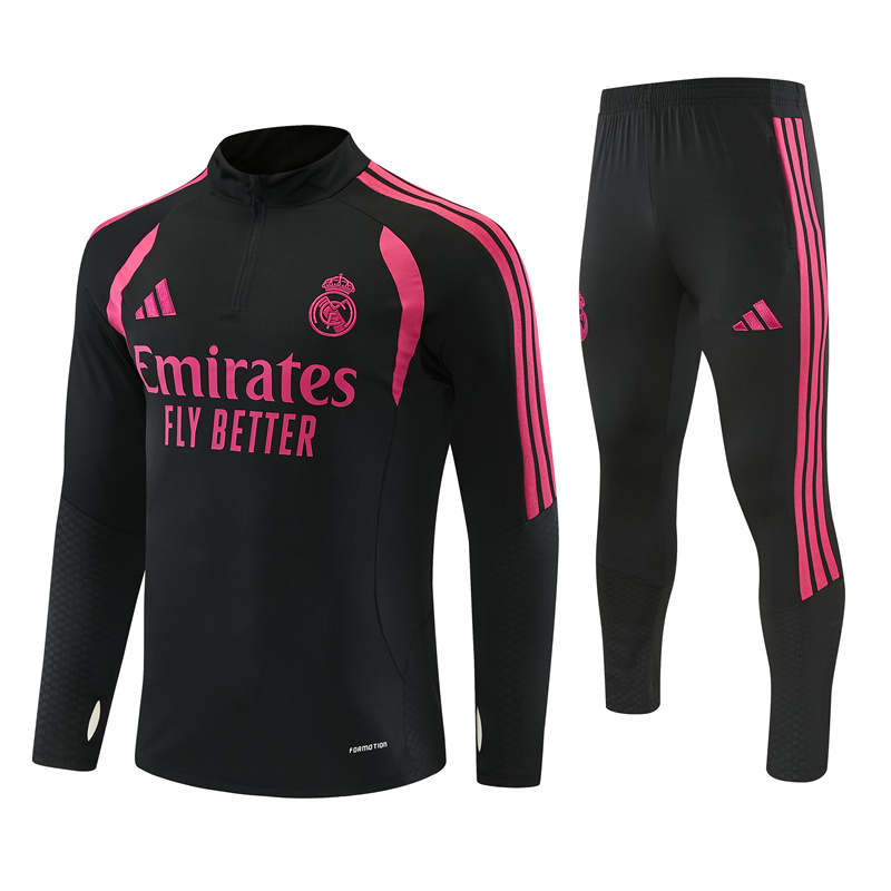 2627 Real Madrid (black-Rose pink) Half zip training suit set