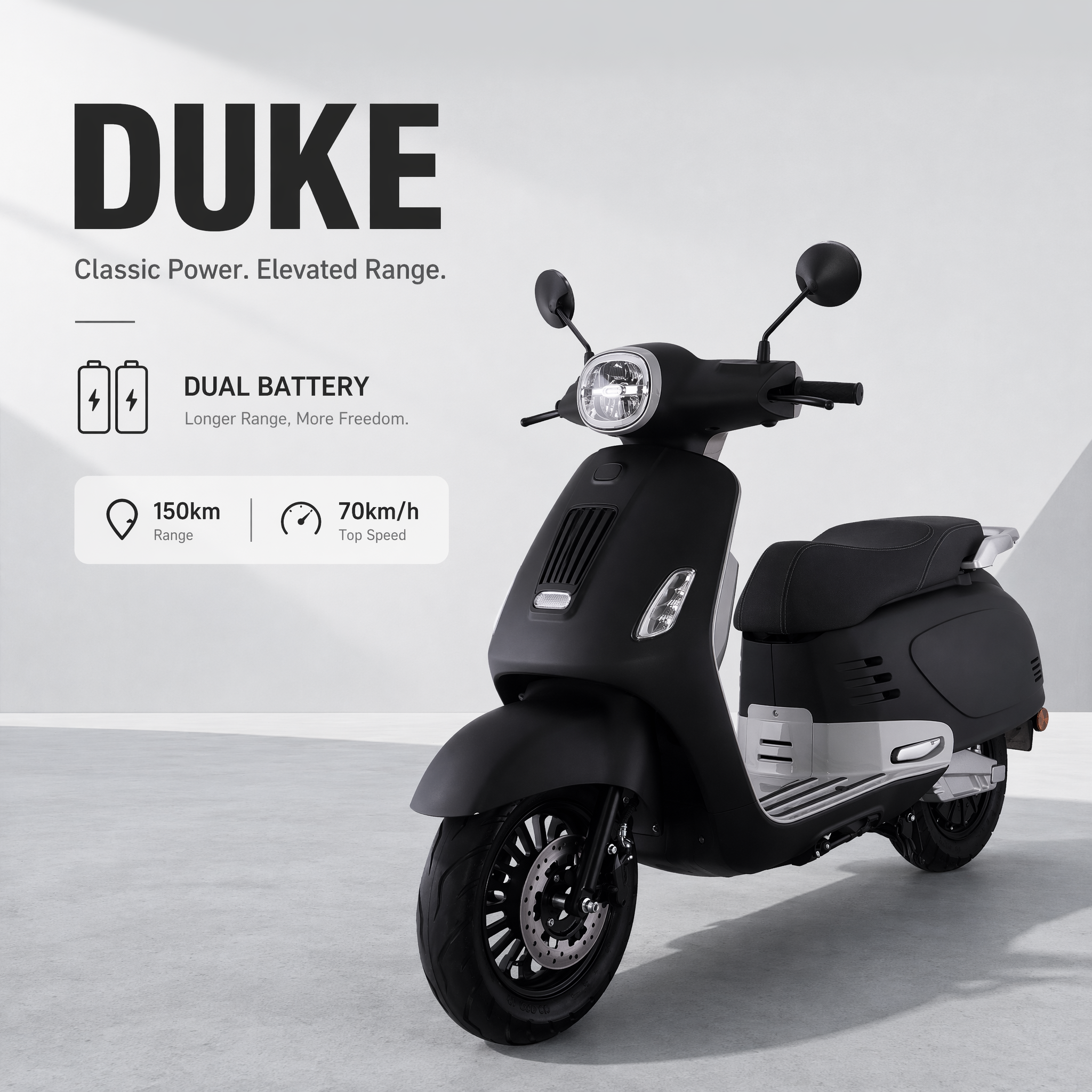 FUNTI Electric Motorcycle | High-Performance E-Scooters 150km Range | China Manufacturer,DUKE Electric Scooter 4kW Peak 150km Range 70km/h Classic Dual Battery,DUKE | 60V35Ah*2, 80km/h