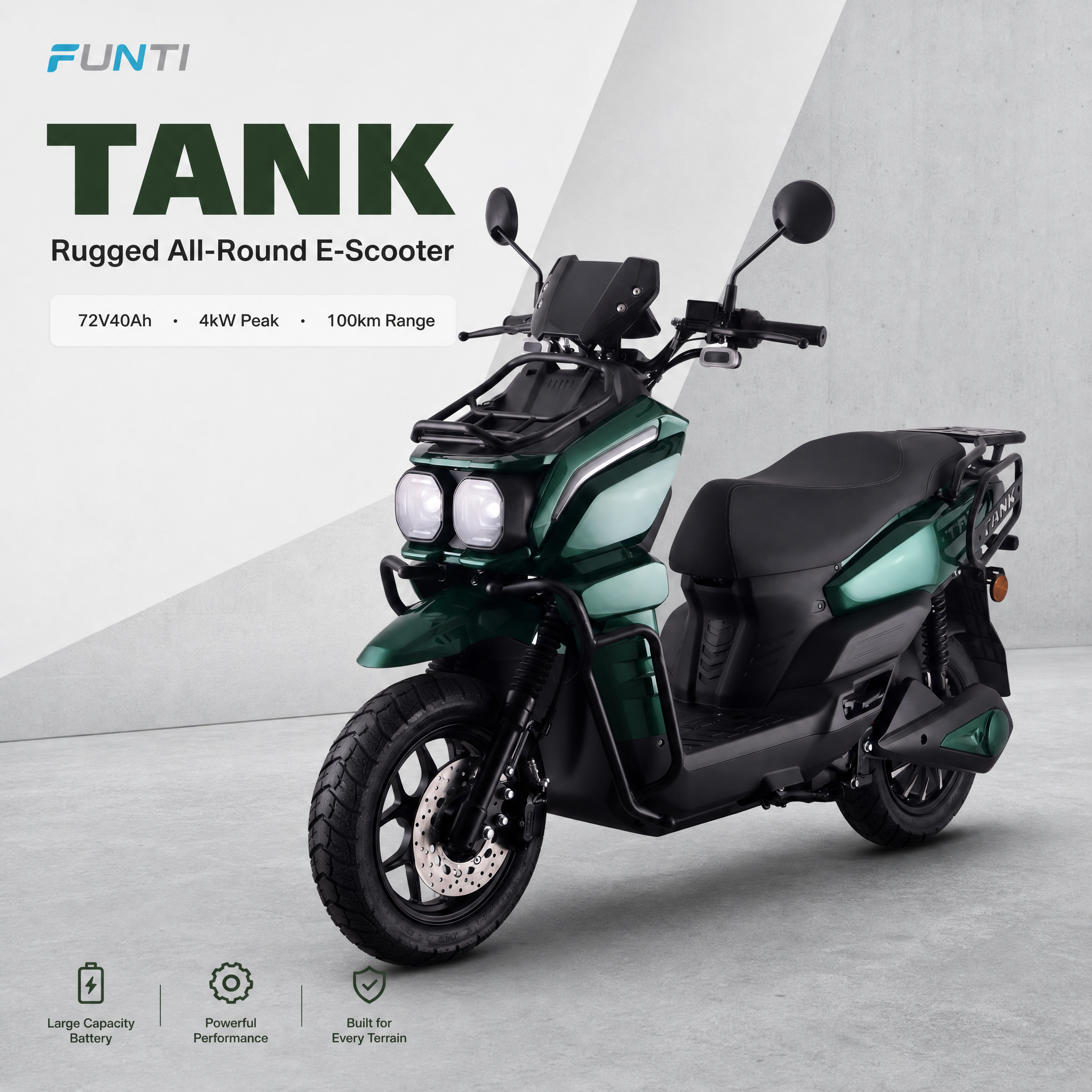 FUNTI Electric Motorcycle | High-Performance E-Scooters 150km Range | China Manufacturer,TANK Electric Scooter | 60km/h 100km Range Rugged All-Round E-Scooter,TANK | 72V40Ah, 60km/h