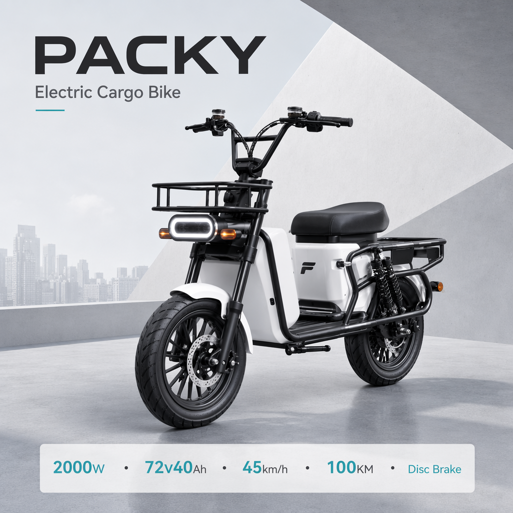 FUNTI Electric Motorcycle | High-Performance E-Scooters 150km Range | China Manufacturer,2026 Best-Selling 2000W High-Speed Electric Cargo Bike,FUNTI PACKY 2000W Electric Scooter | 72V 40Ah | 100KM Range | 2-Seater Cargo Bike