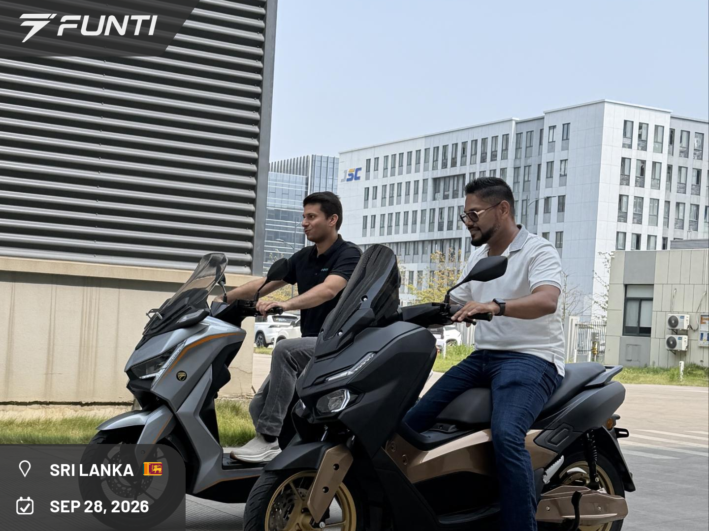 The visiting Sri Lankan dealer test riding FUNTI electric motorcycle models on the test route at the FUNTI factory, September 28, 2026