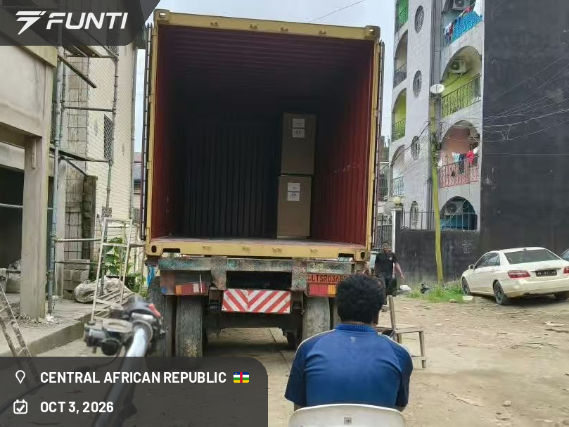 The container doors opened with the last cartons of the FUNTI NITRO shipment still inside, Central Africa, October 2026