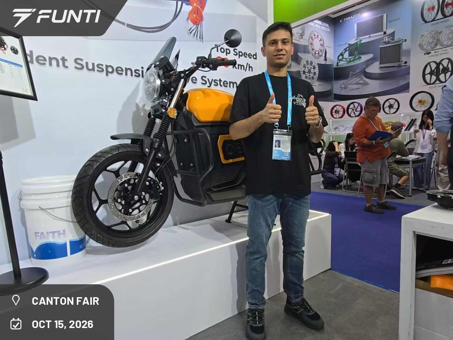 A FUNTI team member with the NITRO, one of the two FUNTI models on show in Guangzhou, October 2026