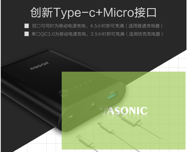 Full QC3.0 output, type-c Input, 10,000mAH Power Bank