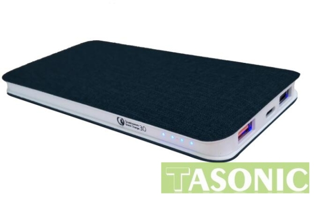 QC-100BD, 10,000mAH QC3.0 Type-c Power Bank, with Fabric surface, slim body