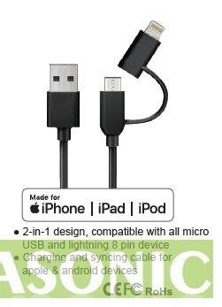 [Apple MFi Certified] CableCreation 4 Feet 2-in-1 Lightning and Micro USB to USB Data Sync Charge Cable, for iPhone X/8/8