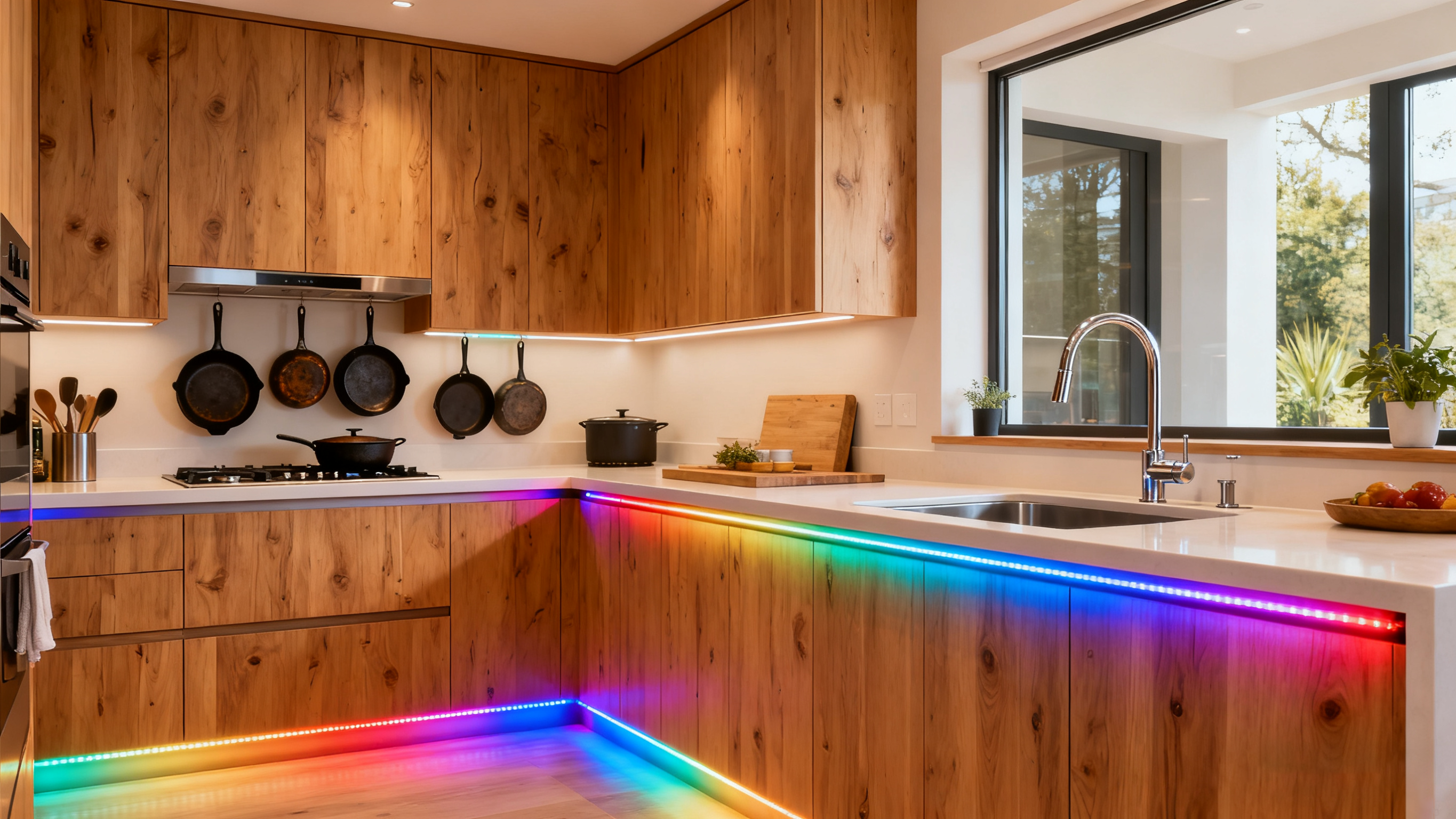RGB LED light strips in kitchen