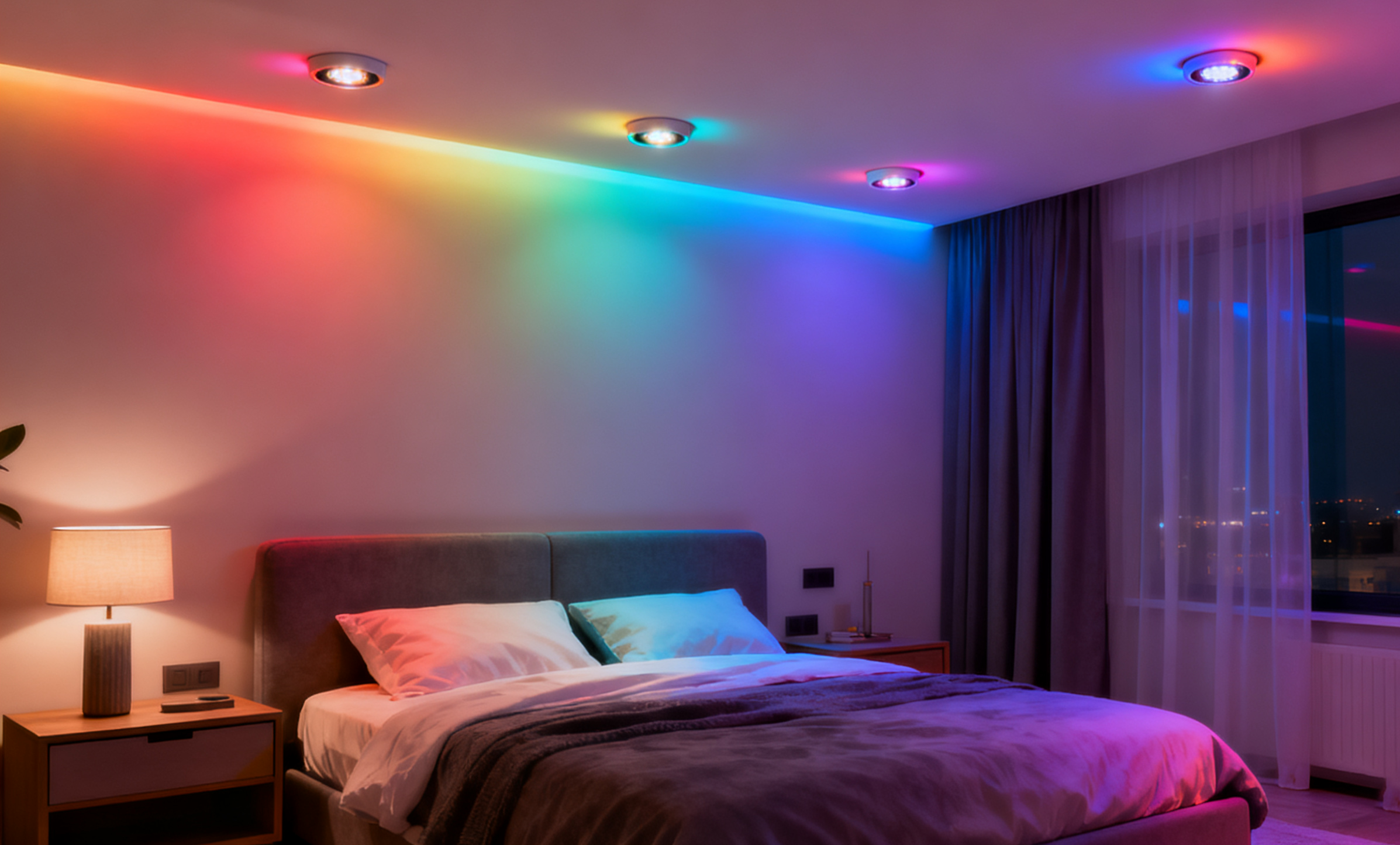RGB embedded downlights in bedroom