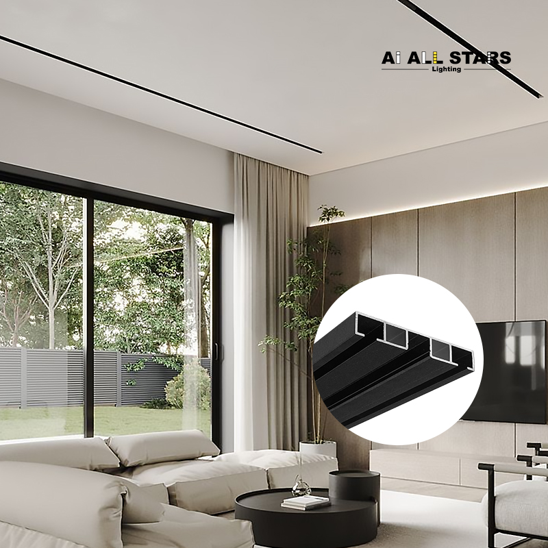 Surface install Hidden curtain track for a stretch ceiling