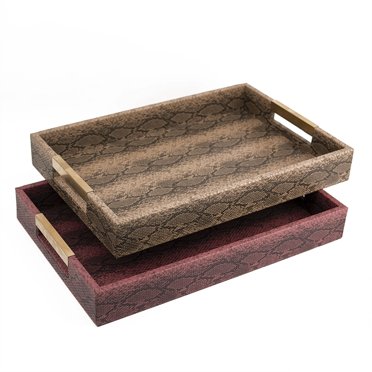 Ready Stock Luxury MDF Wooden Serving Tray Snake Pattern PU Leather Odor-free Serving Tray Customizable With SABER Certificate