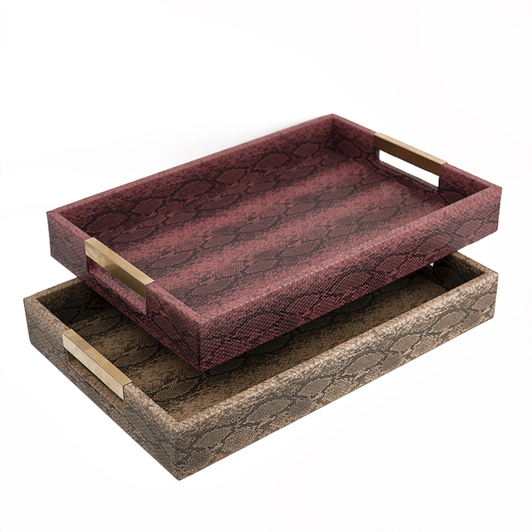 Ready Stock Luxury MDF Wooden Serving Tray Snake Pattern PU Leather Odor-free Serving Tray Customizable With SABER Certificate