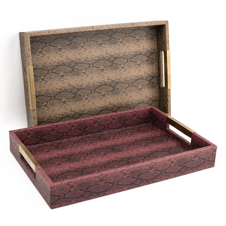 Ready Stock Luxury MDF Wooden Serving Tray Snake Pattern PU Leather Odor-free Serving Tray Customizable With SABER Certificate
