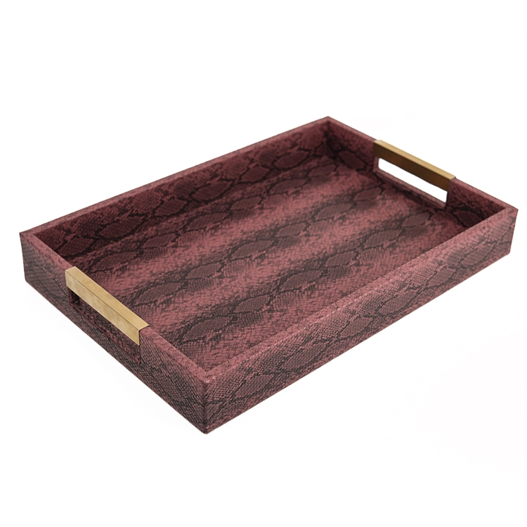 Ready Stock Luxury MDF Wooden Serving Tray Snake Pattern PU Leather Odor-free Serving Tray Customizable With SABER Certificate