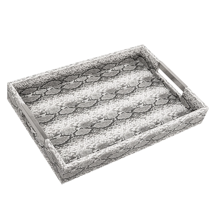 Ready Stock Luxury MDF Wooden Serving Tray Snake Pattern PU Leather Odor-free Serving Tray Customizable With SABER Certificate