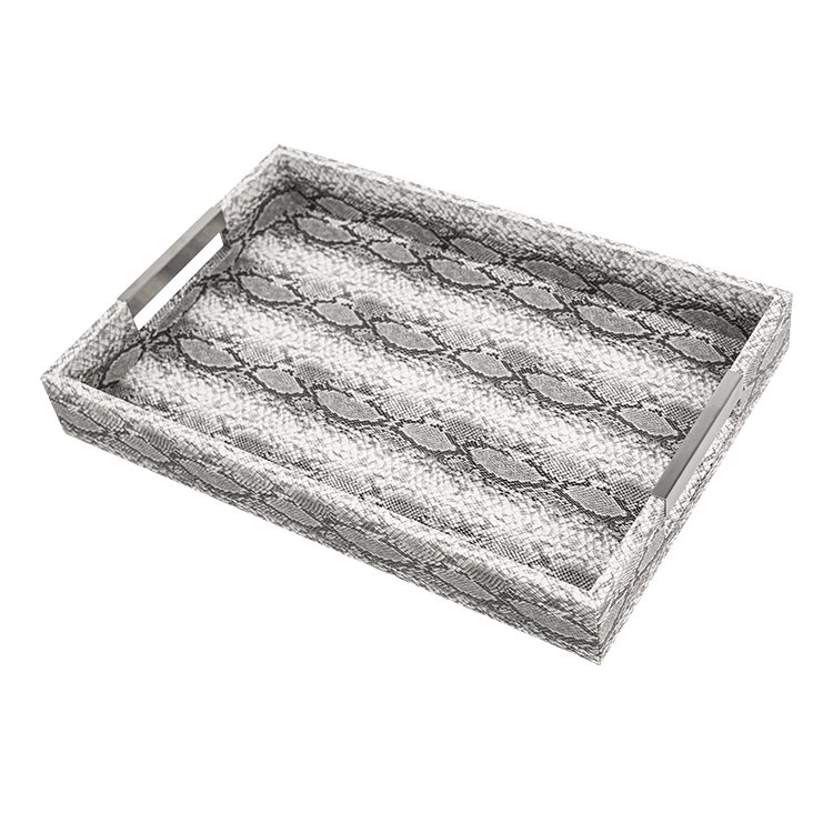Ready Stock Luxury MDF Wooden Serving Tray Snake Pattern PU Leather Odor-free Serving Tray Customizable With SABER Certificate