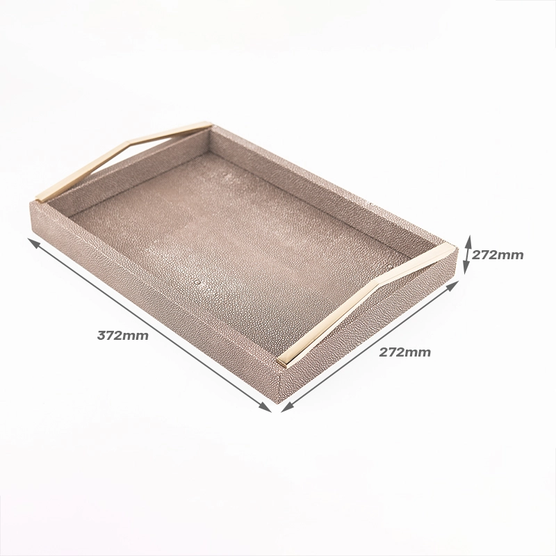 MDF Wooden Serving Tray PU Leather Tray Jewelry Dresser Kitchen Tray With Gold Handles With SABER Certificate