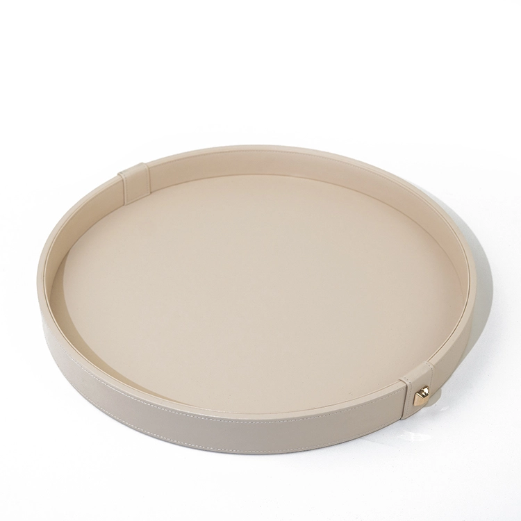 Luxury Ready Stock PU Leather MDF Wooden Serving Tray Round Storage Tray for Hotel Home Decoration With SABER Certificate
