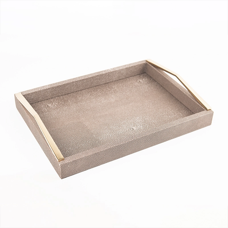 MDF Wooden Serving Tray PU Leather Tray Jewelry Dresser Kitchen Tray With Gold Handles With SABER Certificate