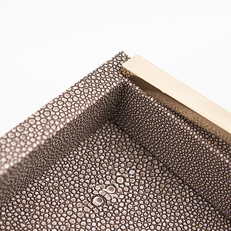 MDF Wooden Serving Tray PU Leather Tray Jewelry Dresser Kitchen Tray With Gold Handles With SABER Certificate