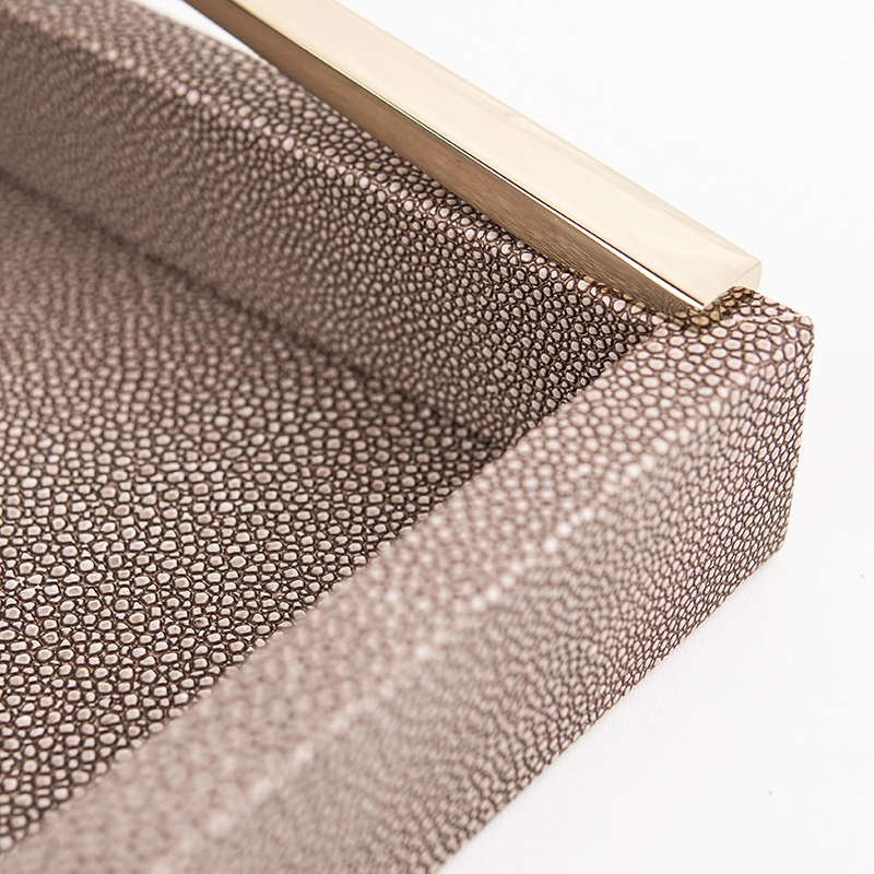 MDF Wooden Serving Tray PU Leather Tray Jewelry Dresser Kitchen Tray With Gold Handles With SABER Certificate