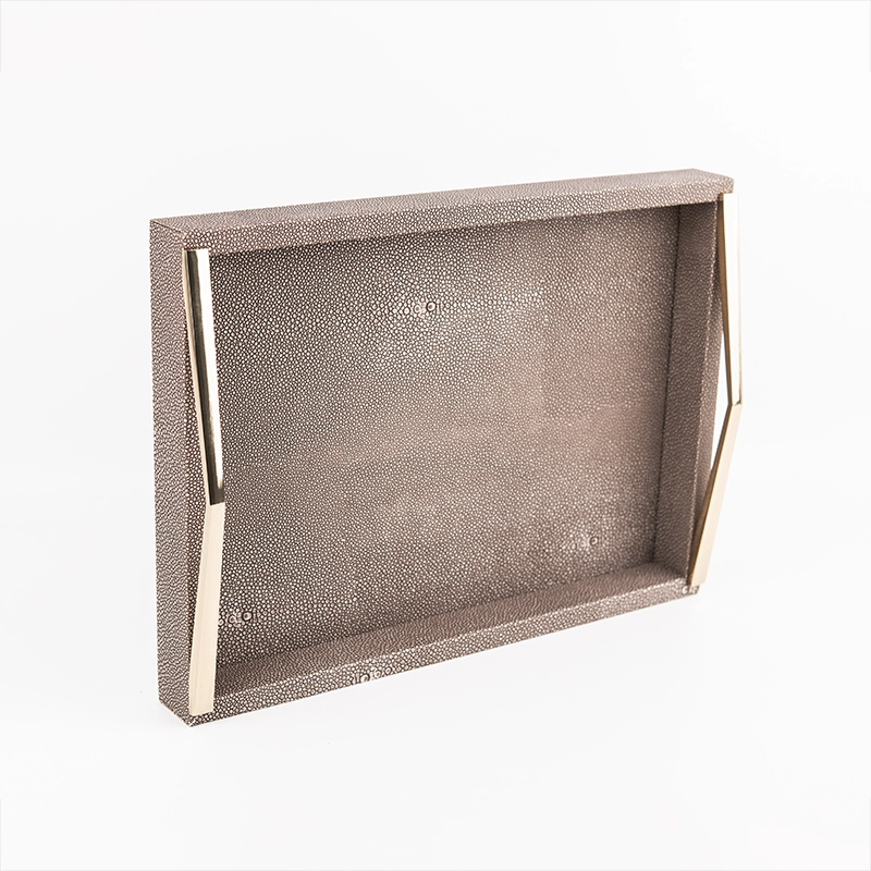 MDF Wooden Serving Tray PU Leather Tray Jewelry Dresser Kitchen Tray With Gold Handles With SABER Certificate