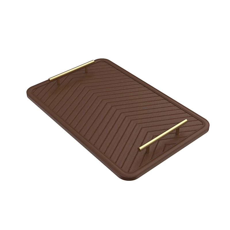 Hot Selling Design Tray Wood Modern Decor Hotel Customized Rolling Tray Luxury Leather Ecofriendly Gold Serving Display Tray