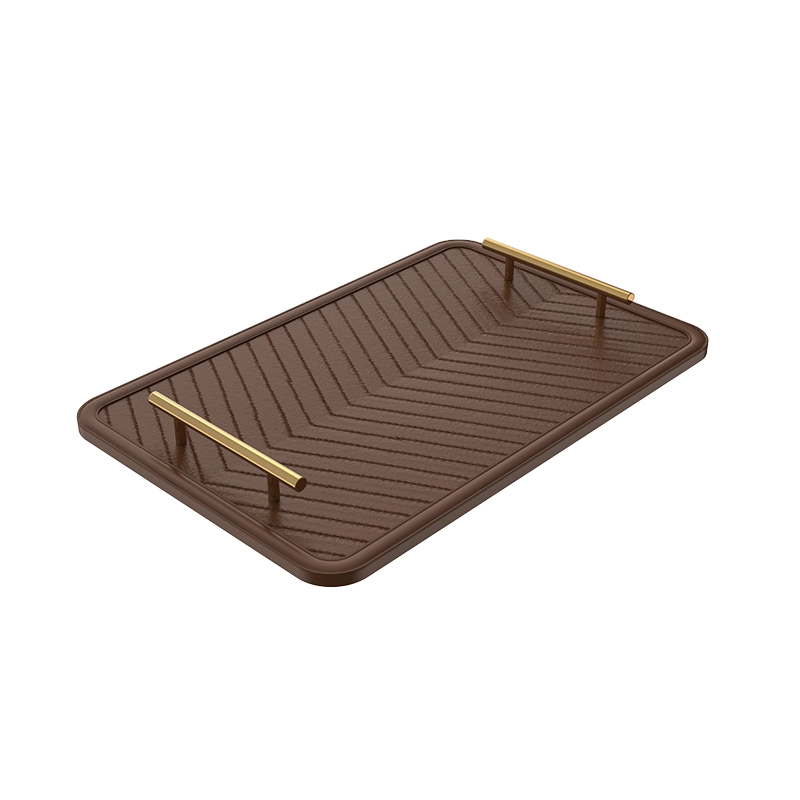 Hot Selling Design Tray Wood Modern Decor Hotel Customized Rolling Tray Luxury Leather Ecofriendly Gold Serving Display Tray