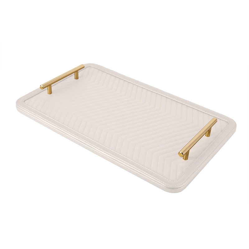 Hot Selling Design Tray Wood Modern Decor Hotel Customized Rolling Tray Luxury Leather Ecofriendly Gold Serving Display Tray