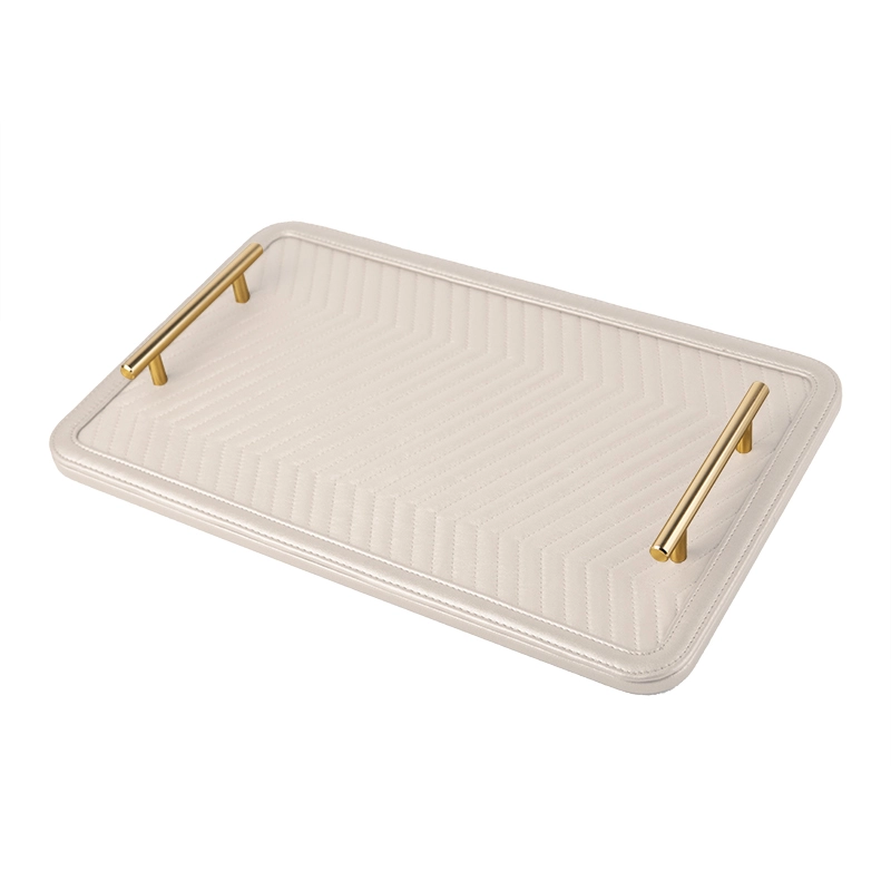 Hot Selling Design Tray Wood Modern Decor Hotel Customized Rolling Tray Luxury Leather Ecofriendly Gold Serving Display Tray