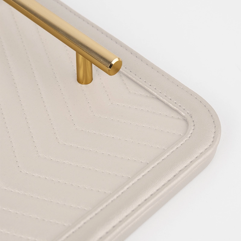 Hot Selling Design Tray Wood Modern Decor Hotel Customized Rolling Tray Luxury Leather Ecofriendly Gold Serving Display Tray