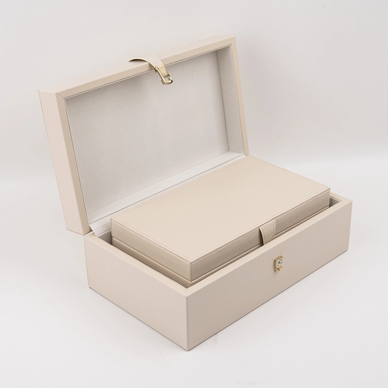 Spot Goods Luxury PU Leather Box Rectangular Wooden Storage Flip MDF Wood Gift Box Handmade Case Box With SABER Certificate