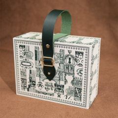 Luxury High Quality Cardboard Packaging Green Removable Cover Paper Gift Box Paper Packaging Box Perfume Chocolate Jewelry Packaging Box With PU Leather Handle