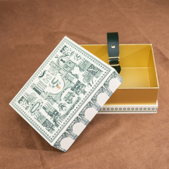 Luxury High Quality Cardboard Packaging Green Removable Cover Paper Gift Box Paper Packaging Box Perfume Chocolate Jewelry Packaging Box With PU Leather Handle
